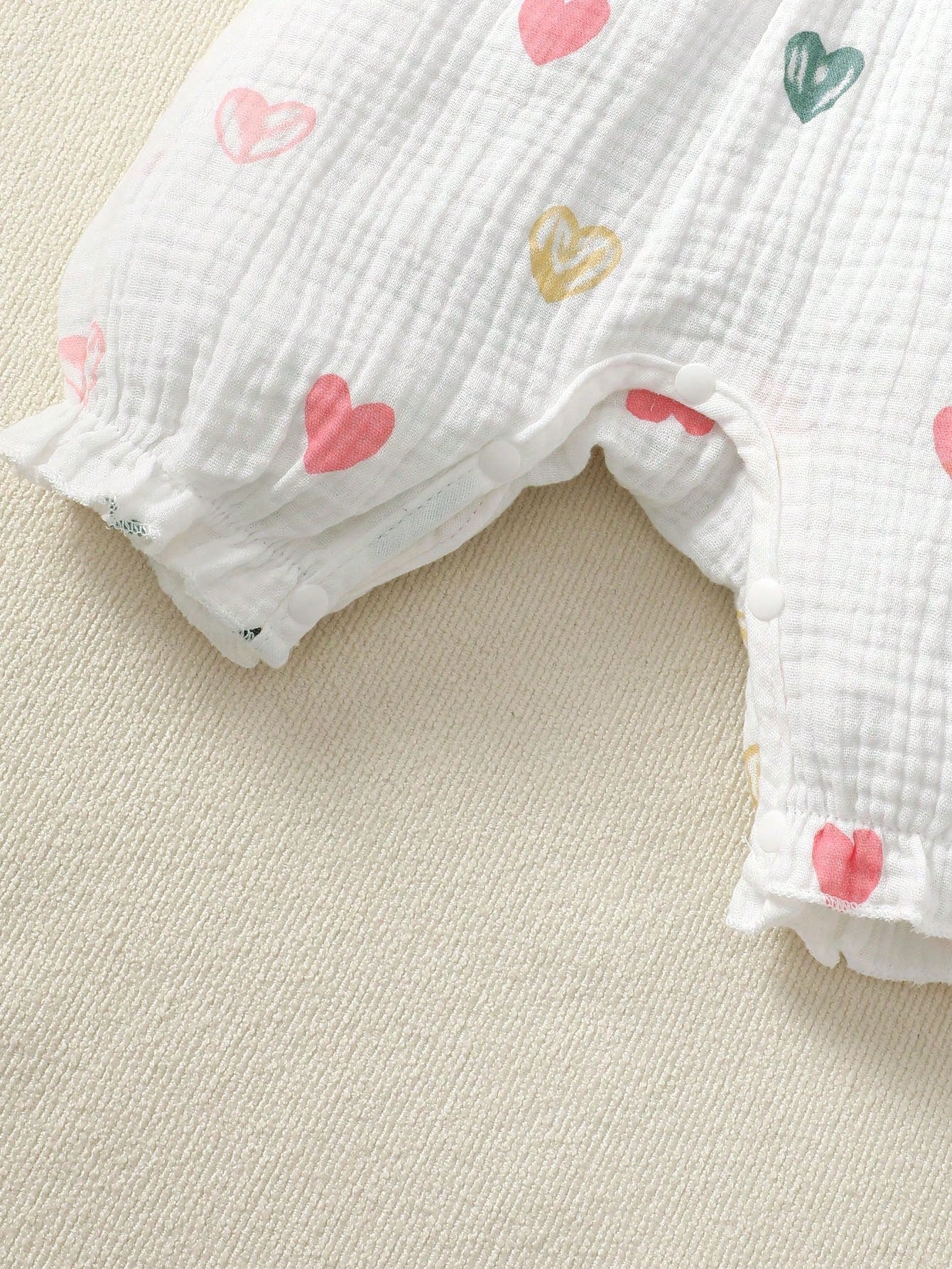 BrownBark 2pcs Baby Girls Spring/Summer Cute Sweet Short Sleeve Romper And Headband, Baby Girls Cute Heart Print With Big Bow Design Romper, Matching Bow Headband, Sweet Princess Style, Suitable For N