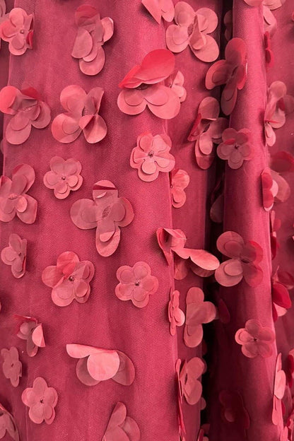 Burgundy 3D Flowers A-line Long Formal Gown