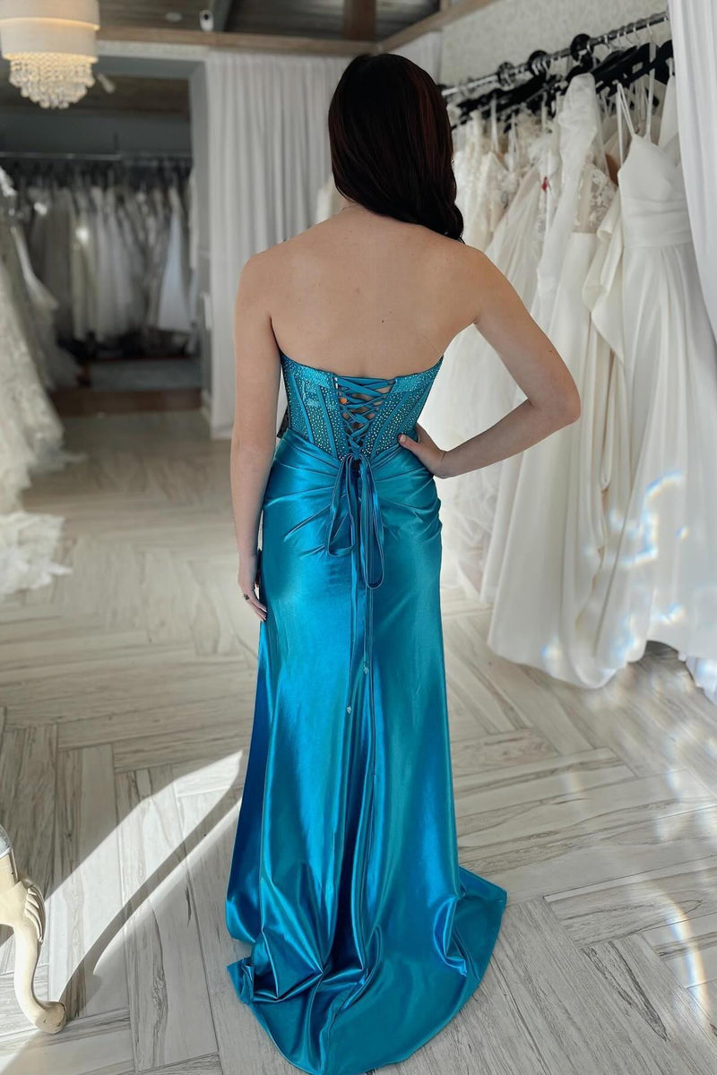 Burgundy Beaded Sweetheart Mermaid Long Formal Dress
