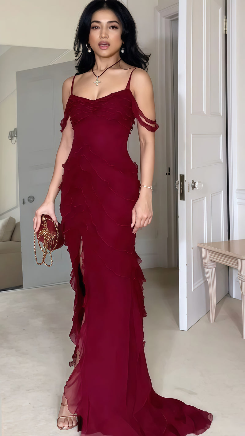 Burgundy Chiffon Evening Prom Dresses, Party Dance Dress,AST1672