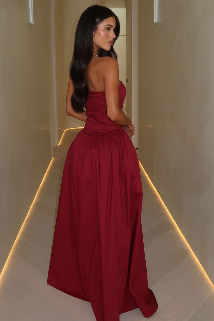 Burgundy Prom Dress, Strapless Evening Dress, A-Line Party Ball Gown, AST1745