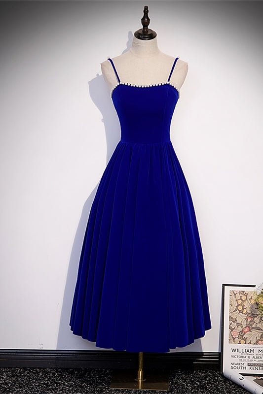 Burgundy Velvet A-line Midi Dress with Spaghetti Straps