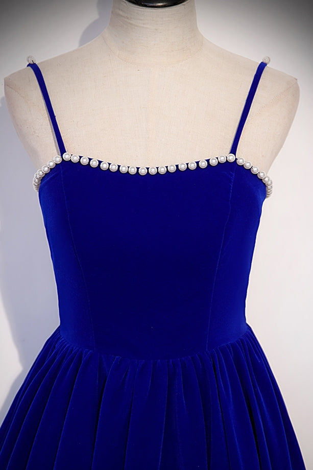 Burgundy Velvet A-line Midi Dress with Spaghetti Straps