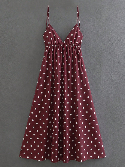Cévolie Women's Polka Dot Backless Bow Decor Cami Dress