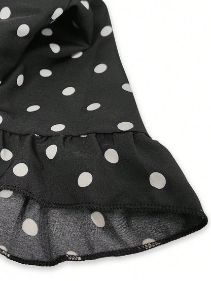 Cévolie Women's Spring/Summer Sexy Elegant Woven Halter Neck Tie-Up Cup Spliced Lace Polka Dot A-Line Ruffle Gathered Mini Dress,Fitting Dress