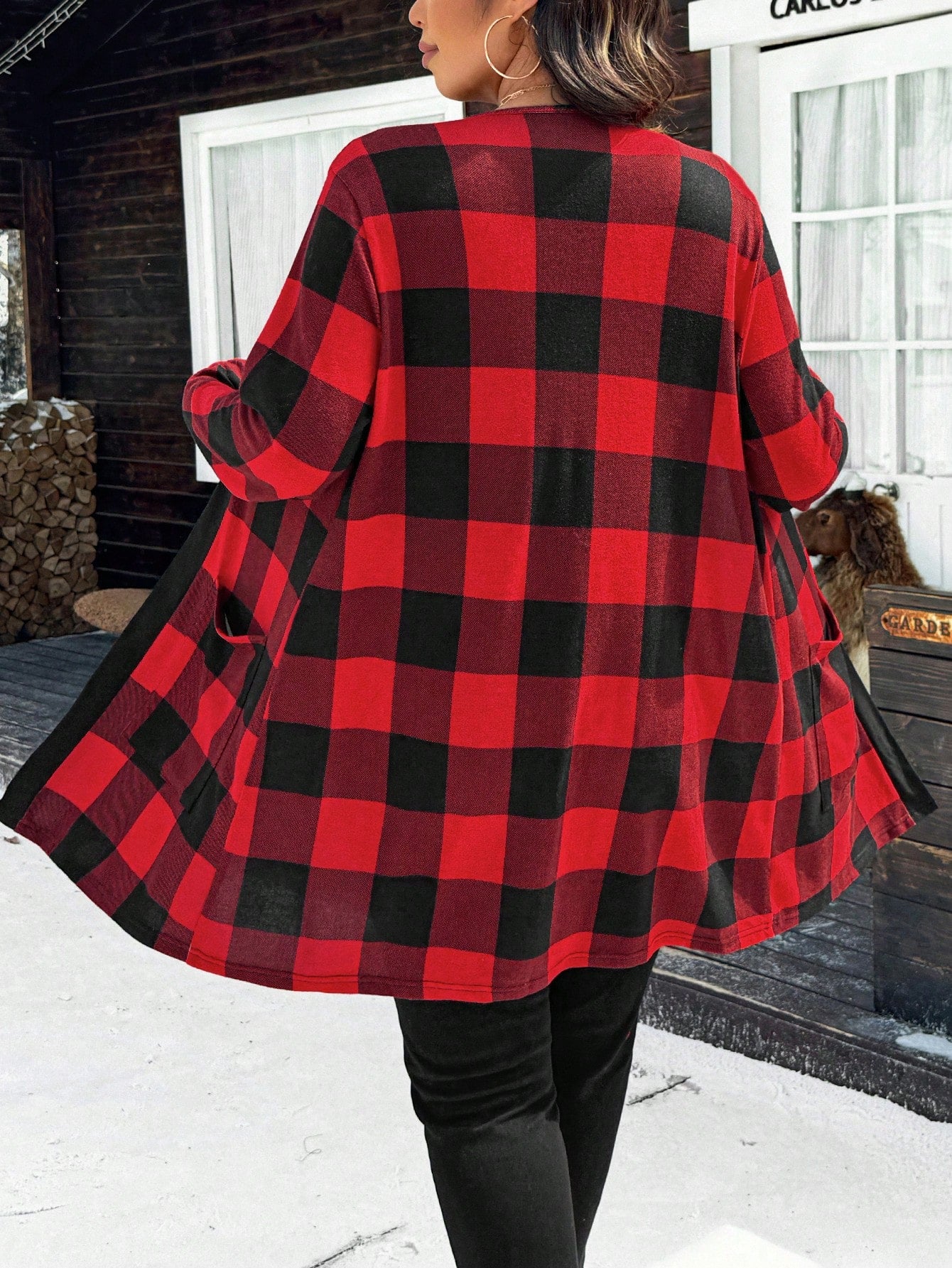 Calvaya Plus Size Christmas Red Plaid Jacket With Dual Pockets For New Year Clothes Fall Winter Cloth For Women Autumn