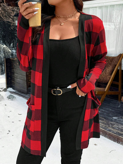 Calvaya Plus Size Christmas Red Plaid Jacket With Dual Pockets For New Year Clothes Fall Winter Cloth For Women Autumn