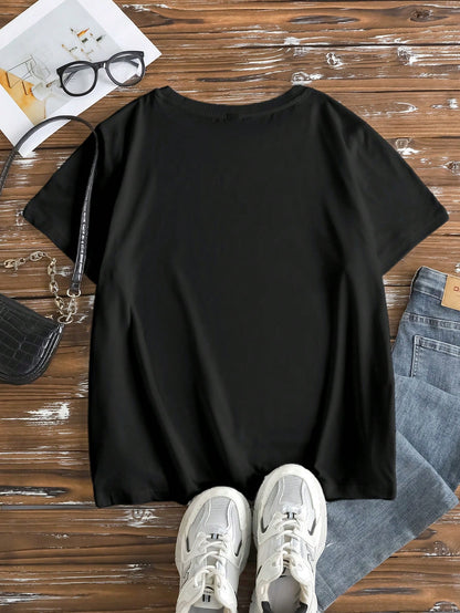 Calvaya Plus Size Tops Funny Witch Broomstick 'Yes I Can Drive A Stick' Letter Design Pattern Round Neck Short Sleeve T-Shirt Casual Graphic Tees