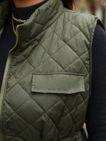 Calvaya Plus Size Women Drawstring Waist Cargo Pocket Casual Quilted Vest Jacket, Winter Clothes Fall Clothes, For Christmas Autumn