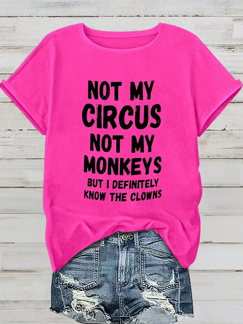 Calvaya Plus Size Women's Funny Slogan T-Shirt ""Not My Circus Not My Monkeys"" Hot Pink Bold Letter Print,Summer Casual Everyday Crew Neck Short Sleeve Tee