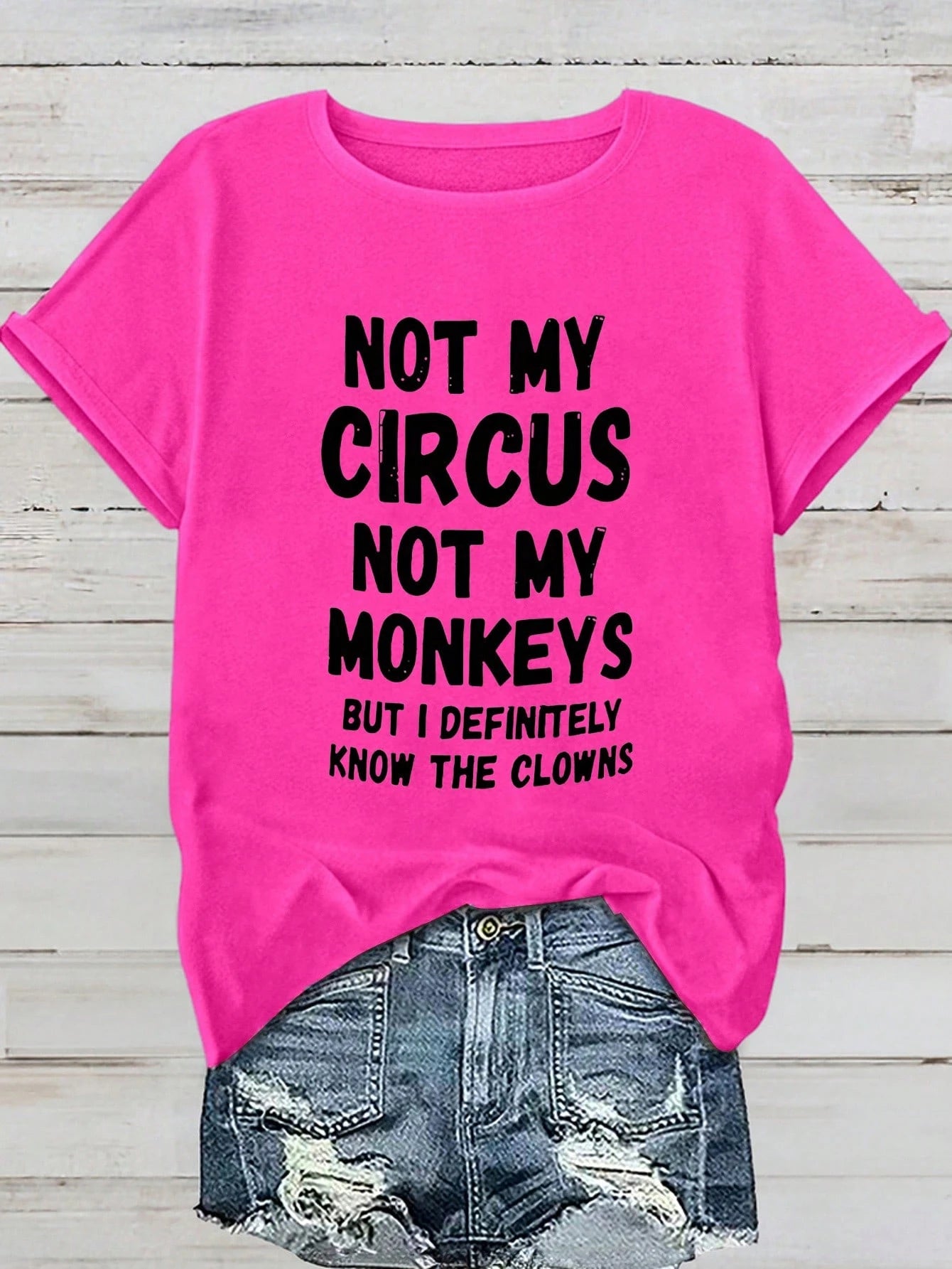 Calvaya Plus Size Women's Funny Slogan T-Shirt,Not My Circus Not My Monkeys Letter Print Navy Blue Crew Neck Short Sleeve Tee,Summer Casual Everyday T-Shirts