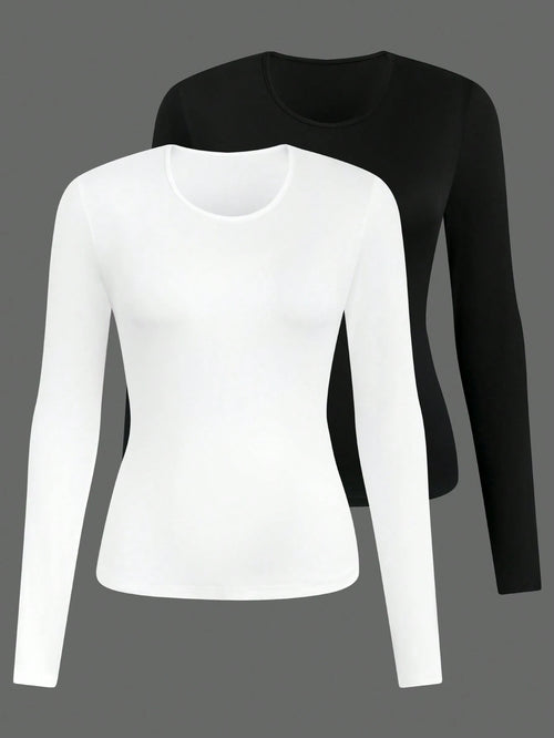 Calvaya Plus Size Women's Round Neck Long Sleeve T-Shirt Fall Cloth For Women