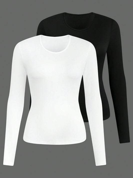 Calvaya Plus Size Women's Round Neck Long Sleeve T-Shirt Fall Cloth For Women