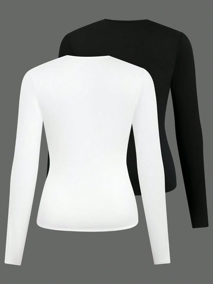 Calvaya Plus Size Women's Round Neck Long Sleeve T-Shirt Fall Cloth For Women