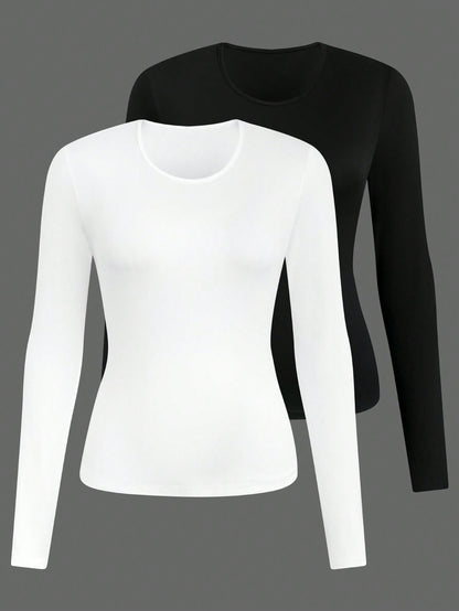 Calvaya Plus Size Women's Round Neck Long Sleeve T-Shirt Fall Cloth For Women