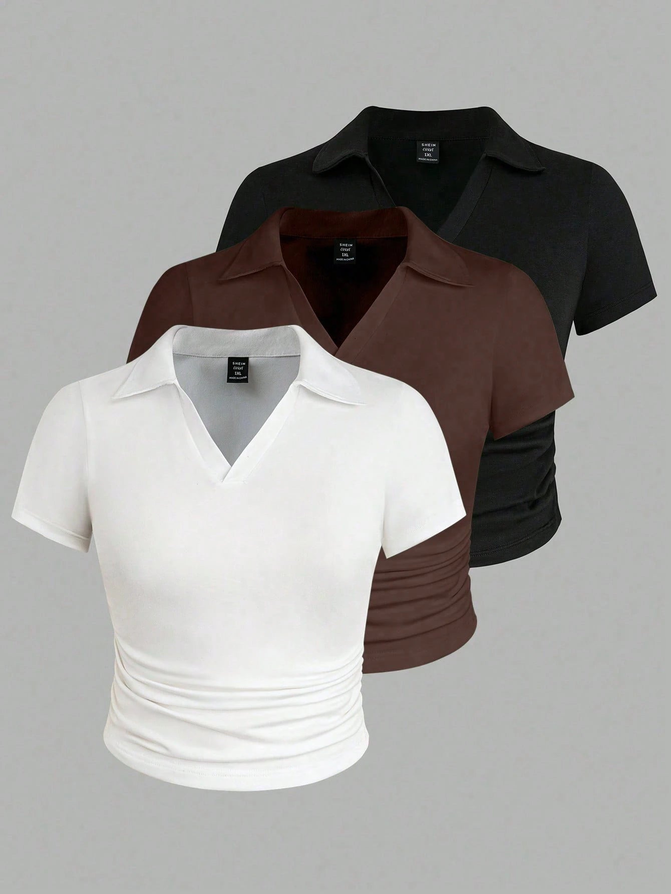 Calvaya Plus Size Women's Summer Solid Color Lapel Short Sleeve Casual T-Shirt