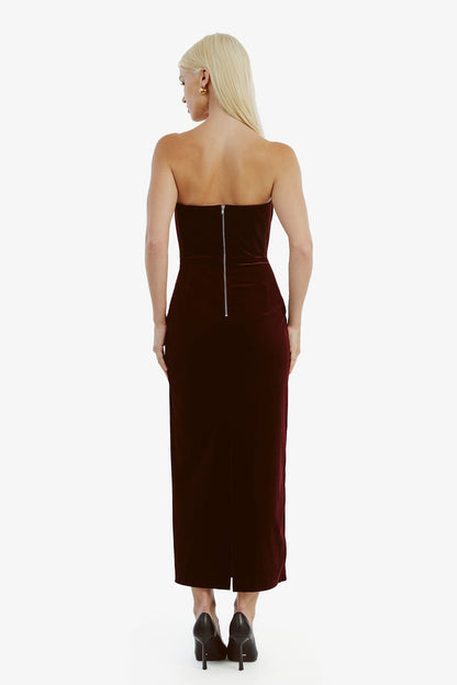 Camellia Velour Midi Dress - Burgundy - SHOPJAUS - JAUS