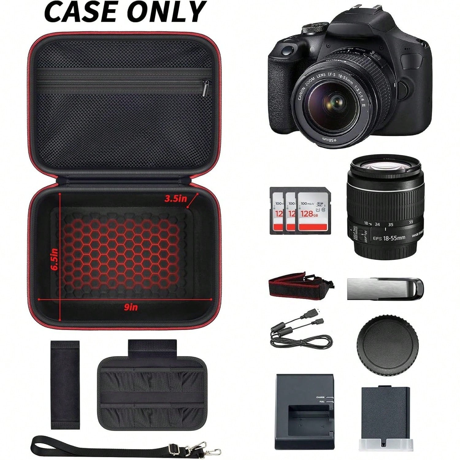 Camera Case For Canon Eos Rebel T7/R50/R100 Mark II/R50V/R10/R5/R6/R8 Mark IV/SL3 DSLR SLR Camera, Travel Mirrorless Camera Carrying Bag For Lens, Cables, SD Card And Accessories (Box Only)