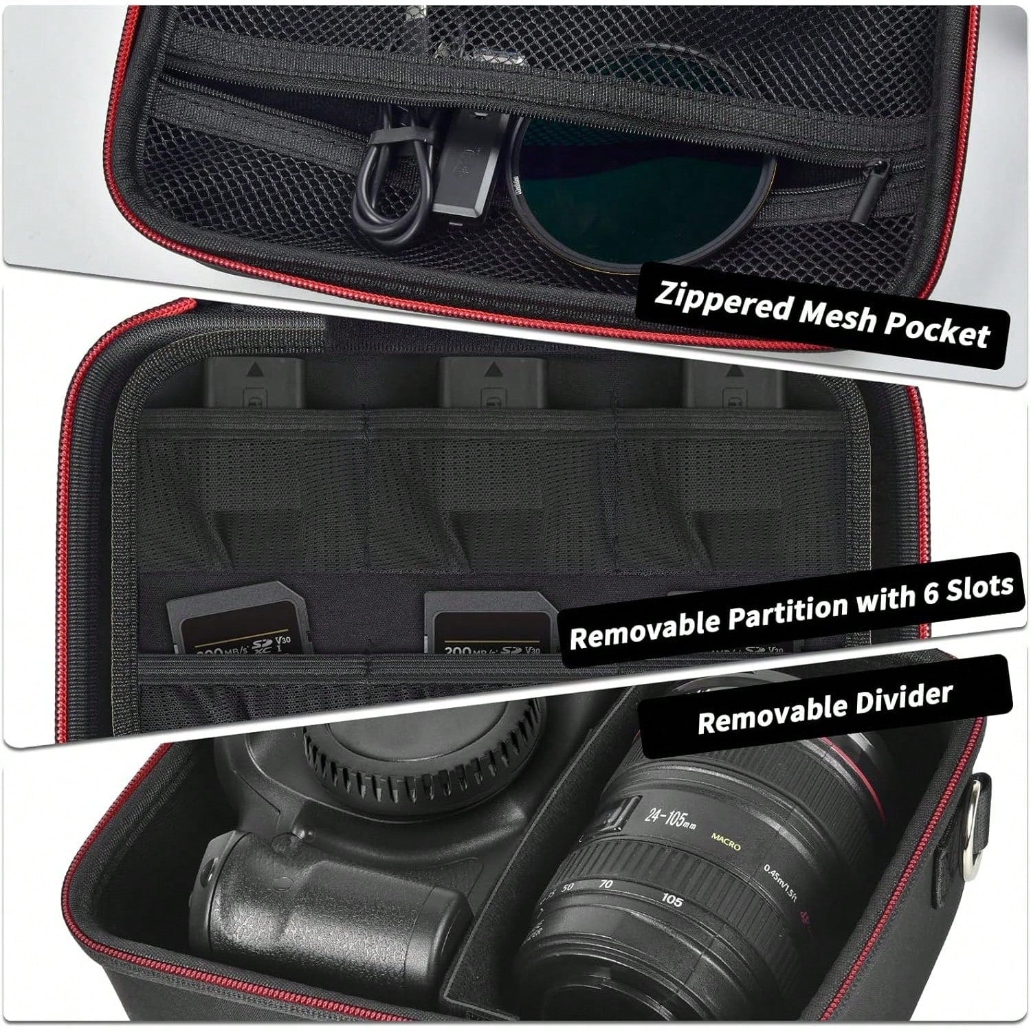 Camera Case For Canon Eos Rebel T7/R50/R100 Mark II/R50V/R10/R5/R6/R8 Mark IV/SL3 DSLR SLR Camera, Travel Mirrorless Camera Carrying Bag For Lens, Cables, SD Card And Accessories (Box Only)