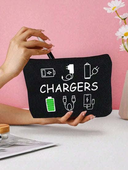 Canvas Charger Organizer Bag- Low Allergenic, Non-Waterproof Electronics Accessory Case- Unisex Travel Cable And USB Pouch