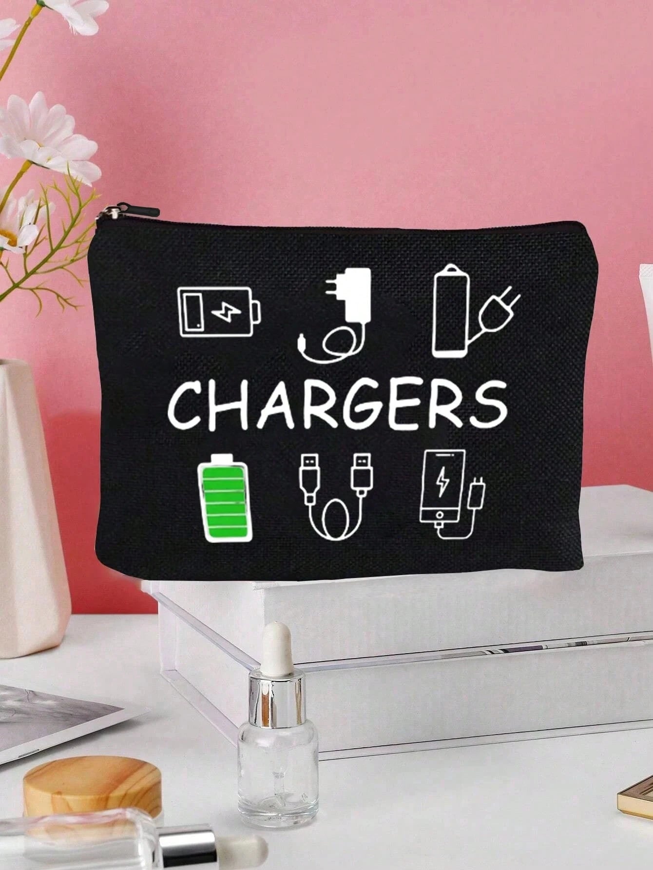 Canvas Charger Organizer Bag- Low Allergenic, Non-Waterproof Electronics Accessory Case- Unisex Travel Cable And USB Pouch