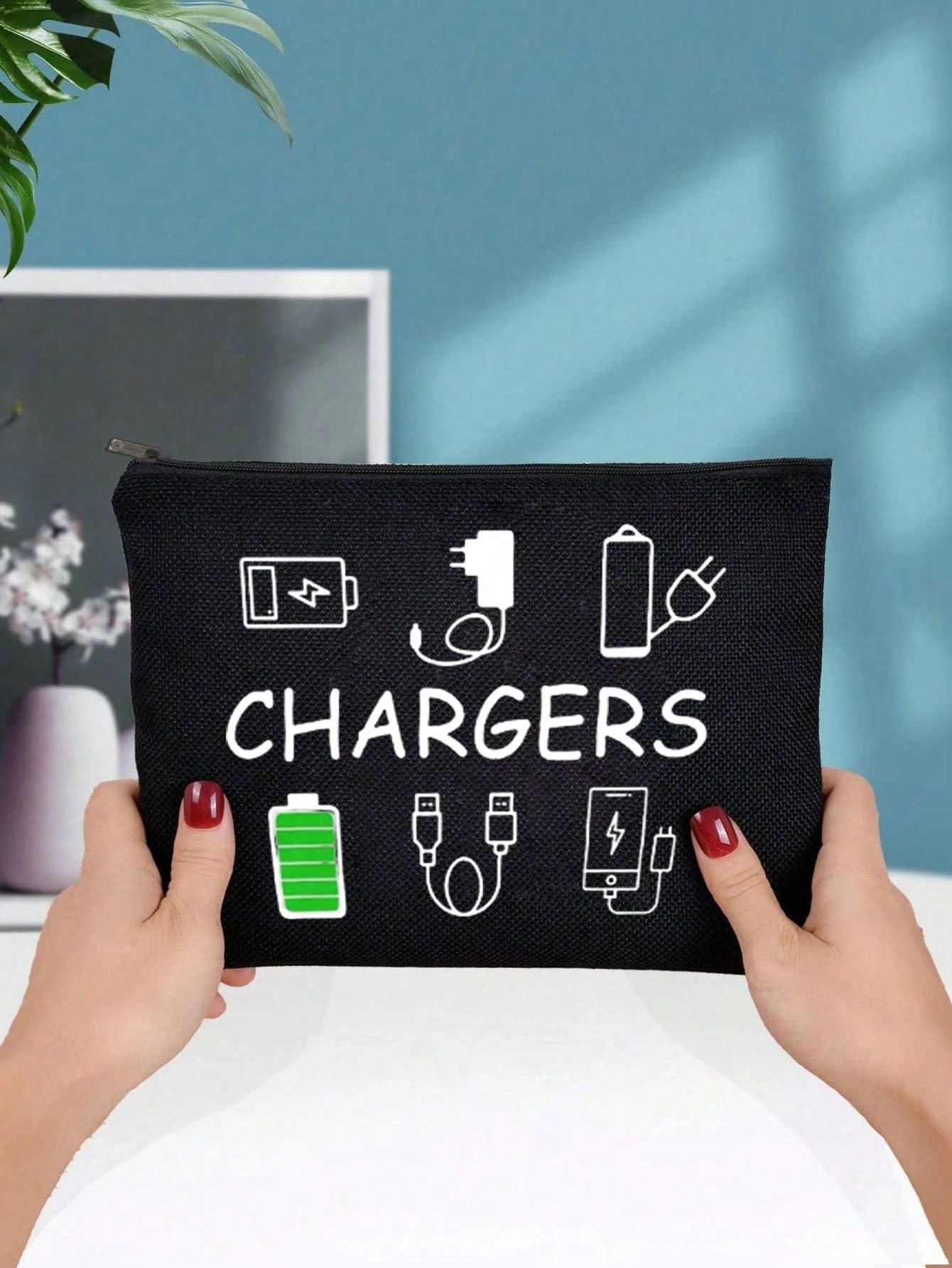 Canvas Charger Organizer Bag- Low Allergenic, Non-Waterproof Electronics Accessory Case- Unisex Travel Cable And USB Pouch