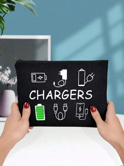 Canvas Charger Organizer Bag- Low Allergenic, Non-Waterproof Electronics Accessory Case- Unisex Travel Cable And USB Pouch