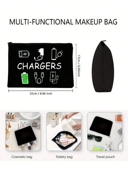 Canvas Charger Organizer Bag- Low Allergenic, Non-Waterproof Electronics Accessory Case- Unisex Travel Cable And USB Pouch