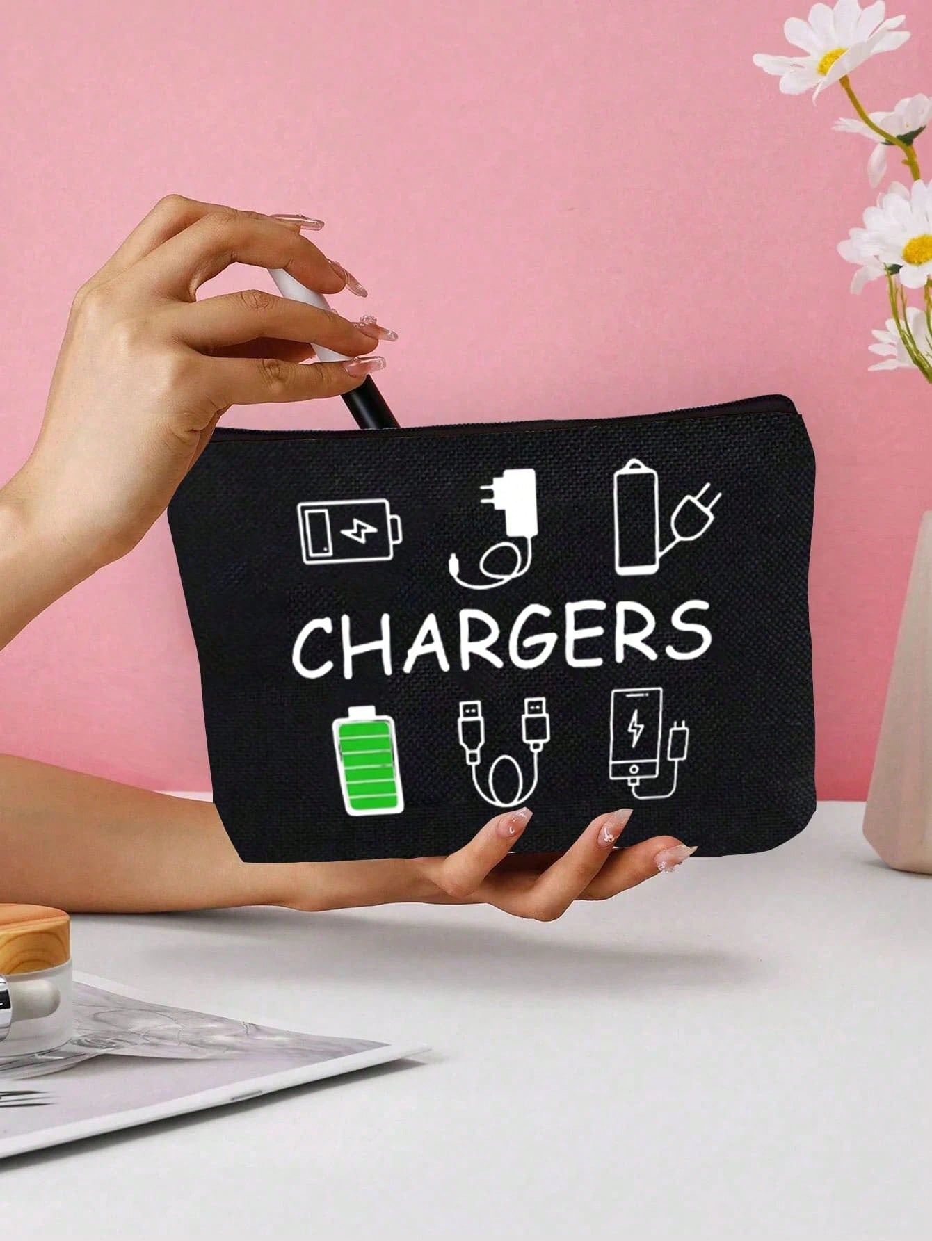 Canvas Charger Organizer Bag- Low Allergenic, Non-Waterproof Electronics Accessory Case- Unisex Travel Cable And USB Pouch