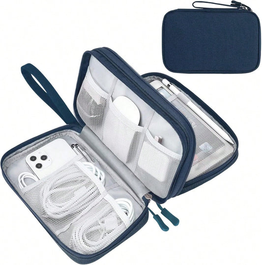 Canvas Shockproof Electronics Organizer Case – Portable Travel Storage For Cables, Power Bank, Hard Drive, SD Card, Office Workers, Lightweight