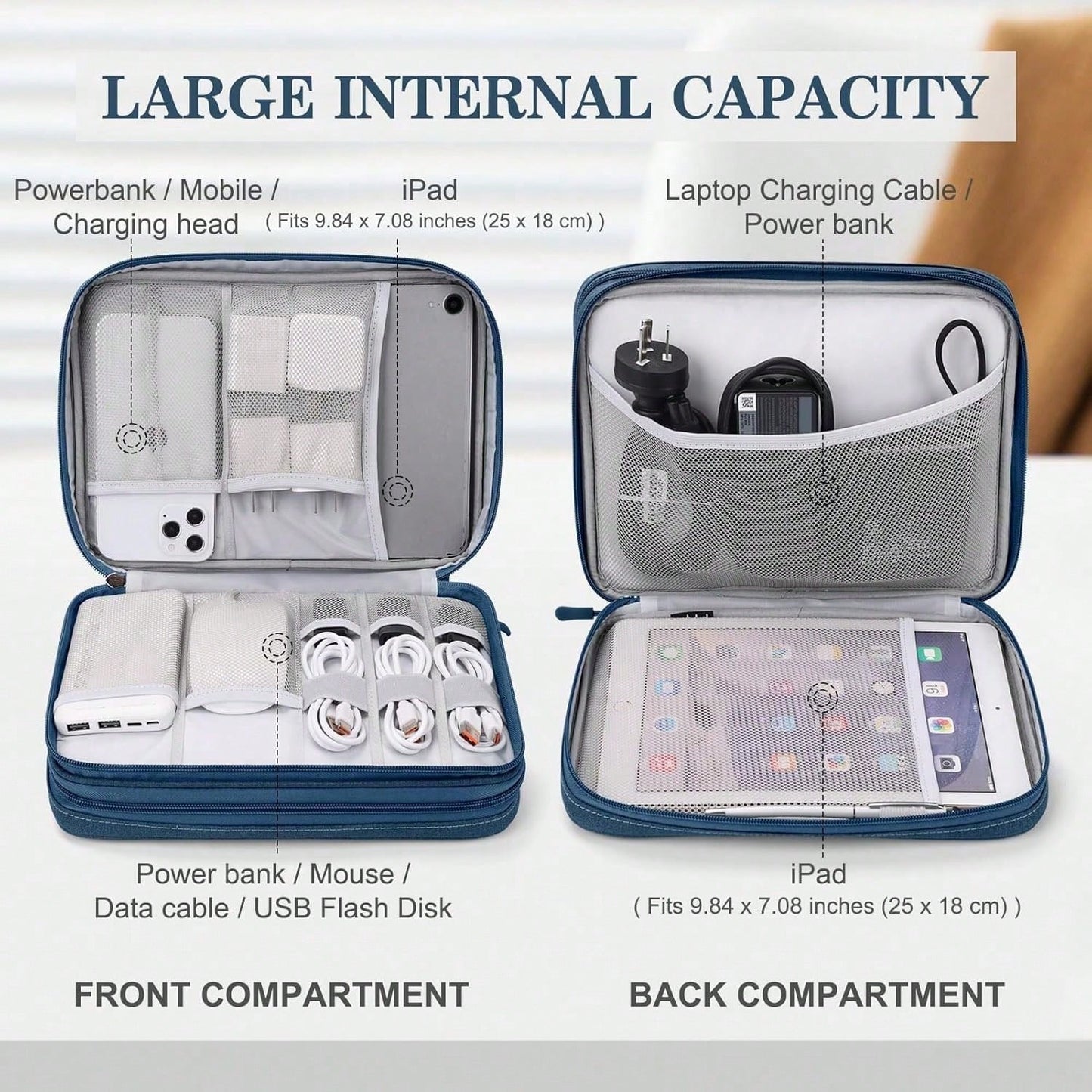 Canvas Shockproof Electronics Organizer Case – Portable Travel Storage For Cables, Power Bank, Hard Drive, SD Card, Office Workers, Lightweight