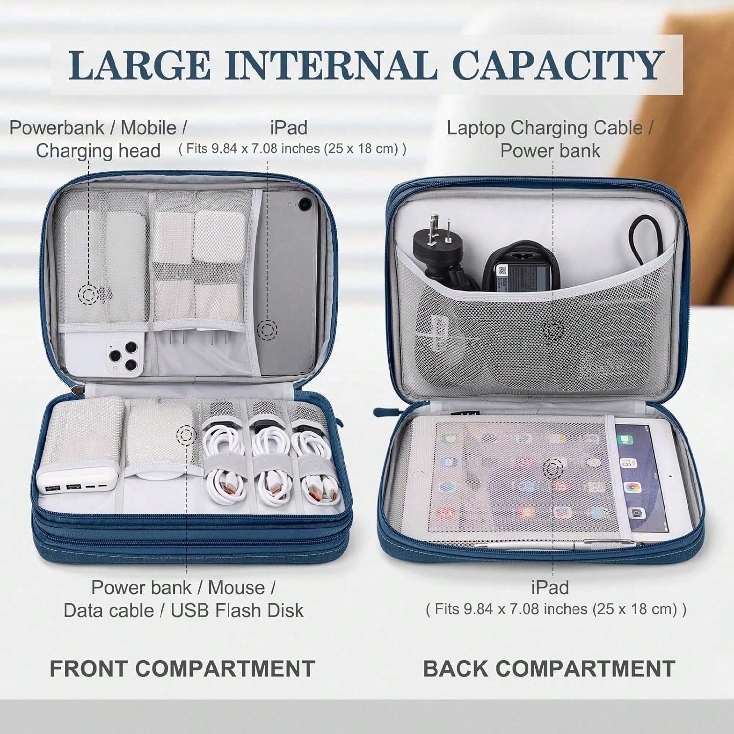 Canvas Shockproof Electronics Organizer Case – Portable Travel Storage For Cables, Power Bank, Hard Drive, SD Card, Office Workers, Lightweight