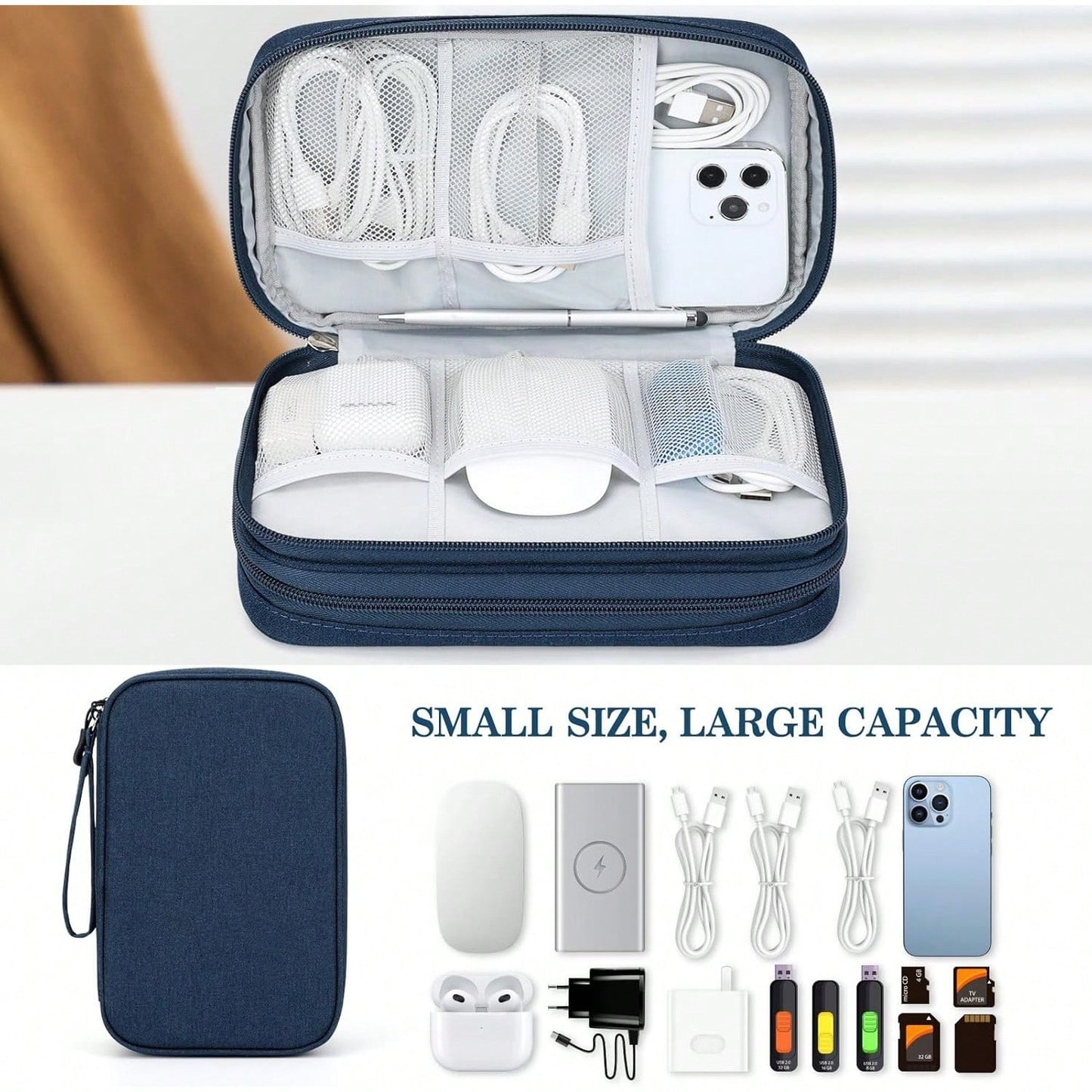 Canvas Shockproof Electronics Organizer Case – Portable Travel Storage For Cables, Power Bank, Hard Drive, SD Card, Office Workers, Lightweight