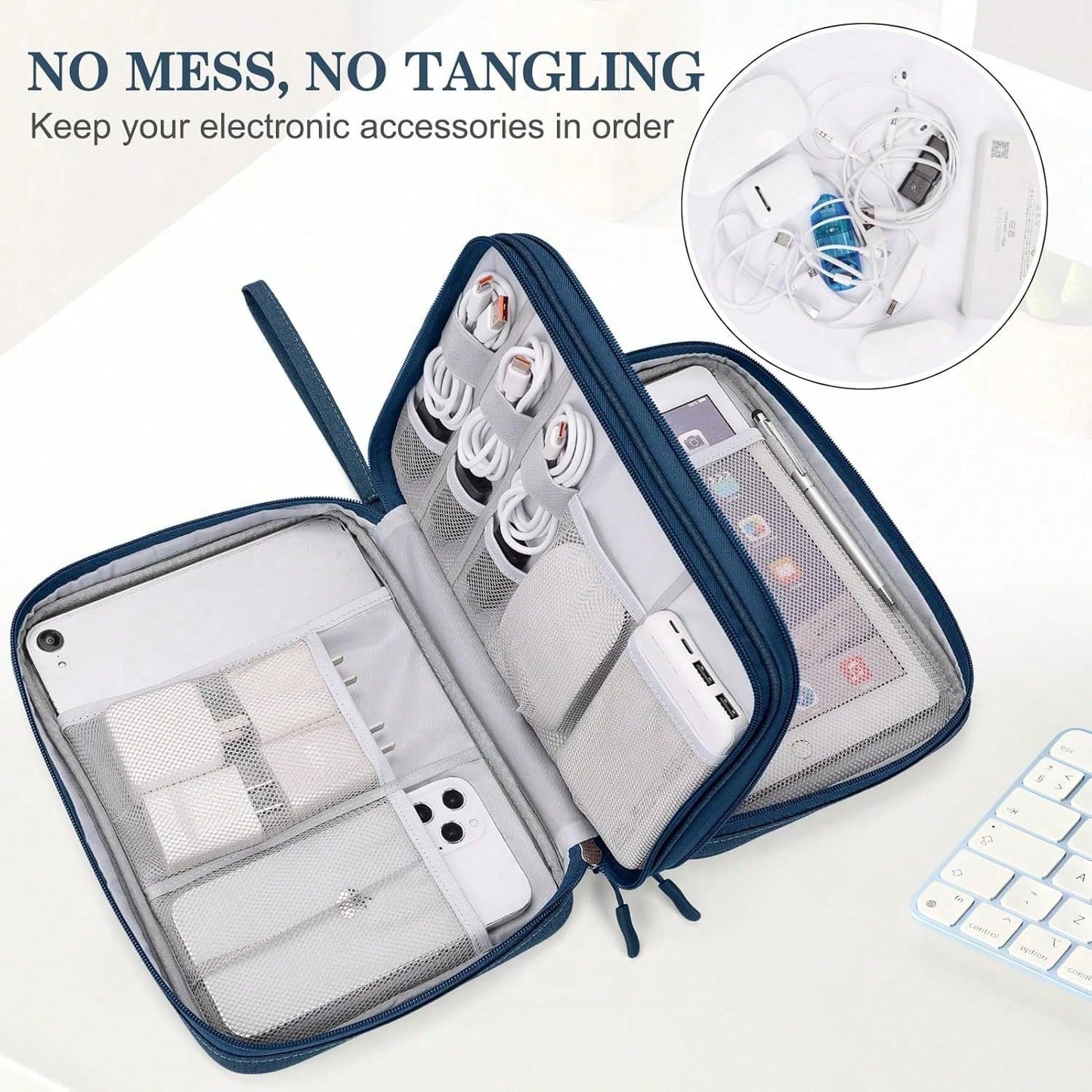 Canvas Shockproof Electronics Organizer Case – Portable Travel Storage For Cables, Power Bank, Hard Drive, SD Card, Office Workers, Lightweight