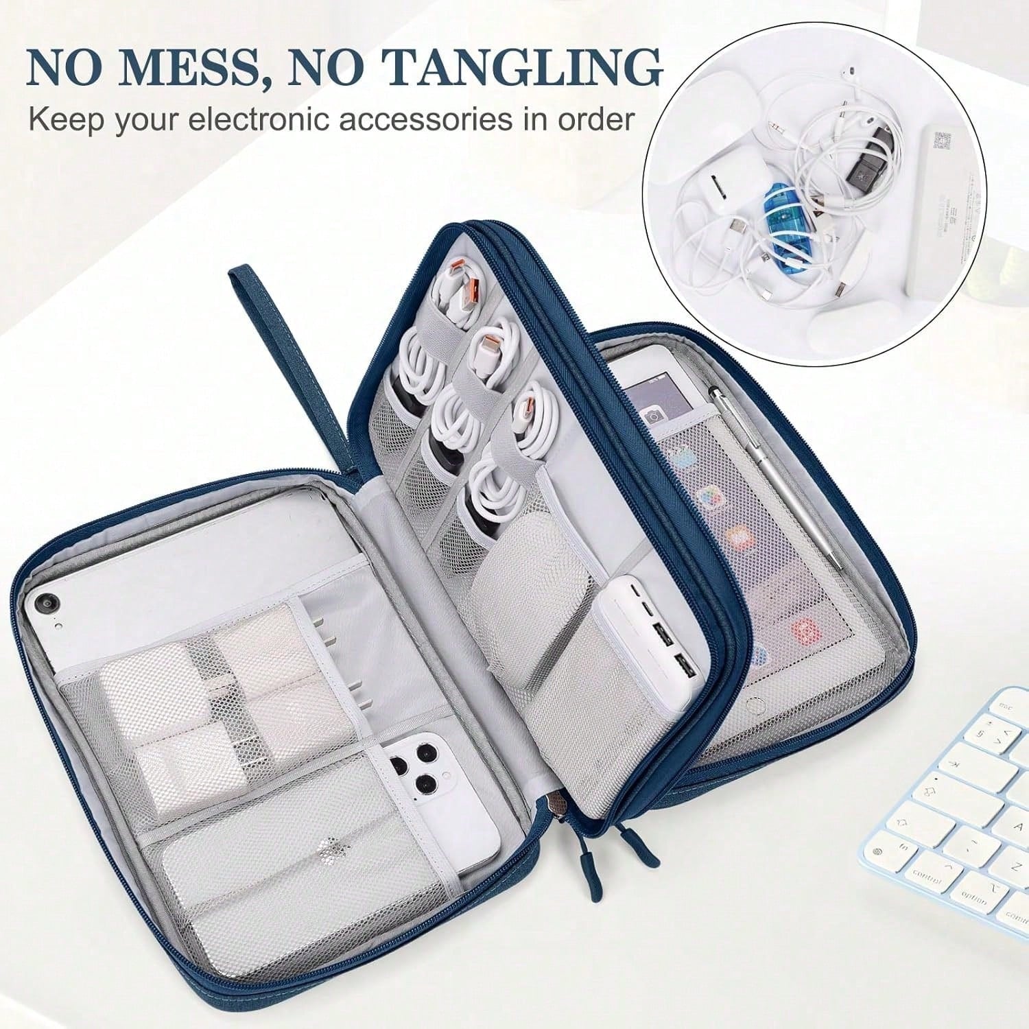 Canvas Shockproof Electronics Organizer Case – Portable Travel Storage For Cables, Power Bank, Hard Drive, SD Card, Office Workers, Lightweight
