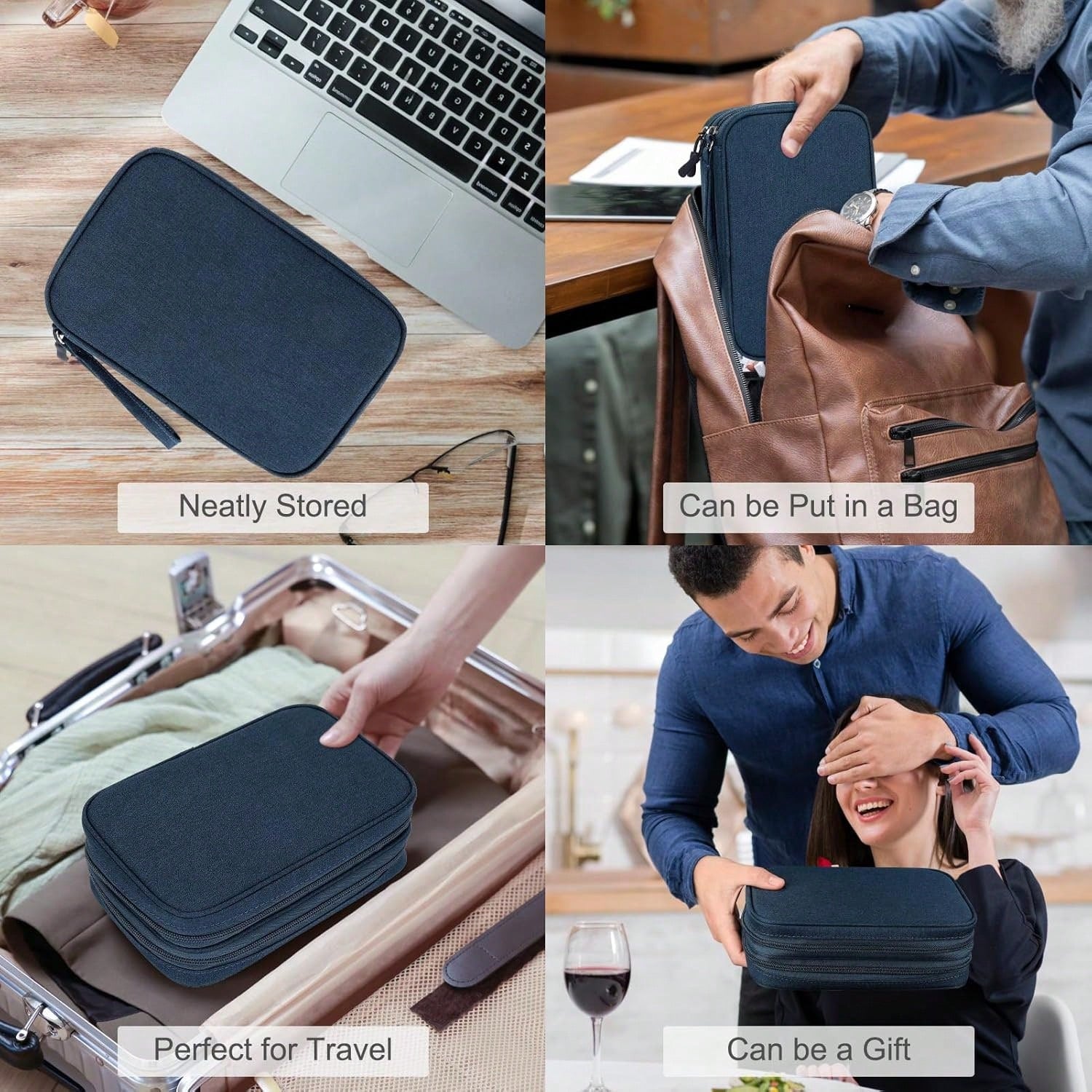 Canvas Shockproof Electronics Organizer Case – Portable Travel Storage For Cables, Power Bank, Hard Drive, SD Card, Office Workers, Lightweight