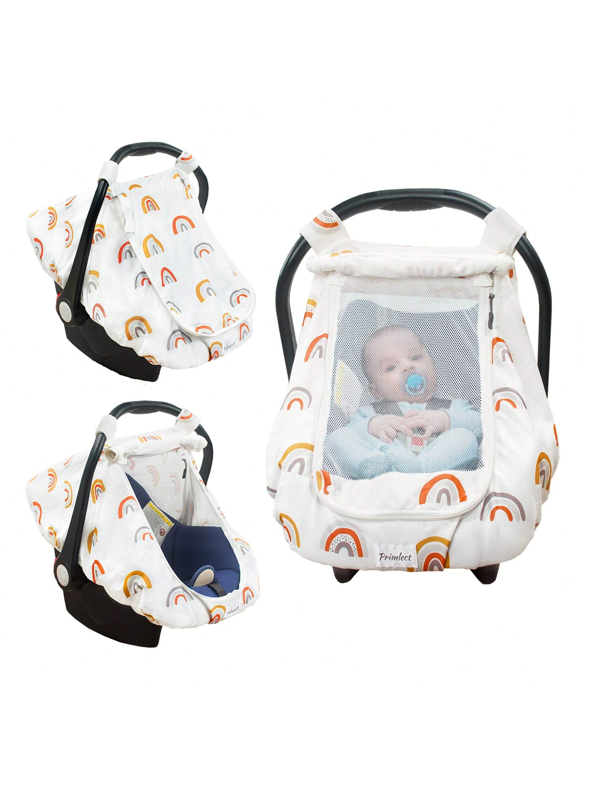 Car Seat Covers For Babies, Large Window Baby Car Seat Covers, Stretchy Carseat Canopy With Breathable Peekaboo, Kick-Proof & Windproof Infant Carseat Cover For Boys Girls