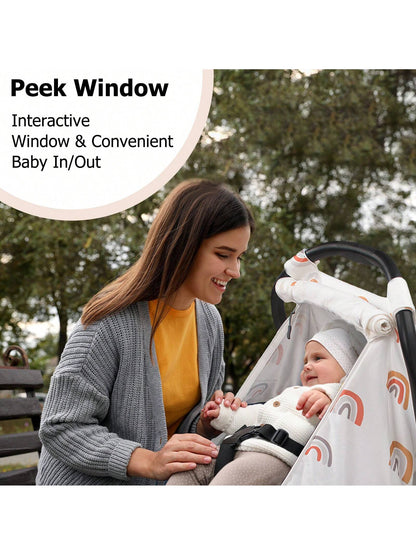 Car Seat Covers For Babies, Large Window Baby Car Seat Covers, Stretchy Carseat Canopy With Breathable Peekaboo, Kick-Proof & Windproof Infant Carseat Cover For Boys Girls