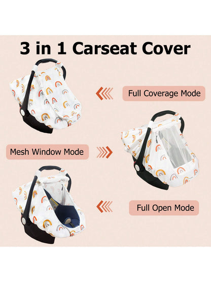 Car Seat Covers For Babies, Large Window Baby Car Seat Covers, Stretchy Carseat Canopy With Breathable Peekaboo, Kick-Proof & Windproof Infant Carseat Cover For Boys Girls