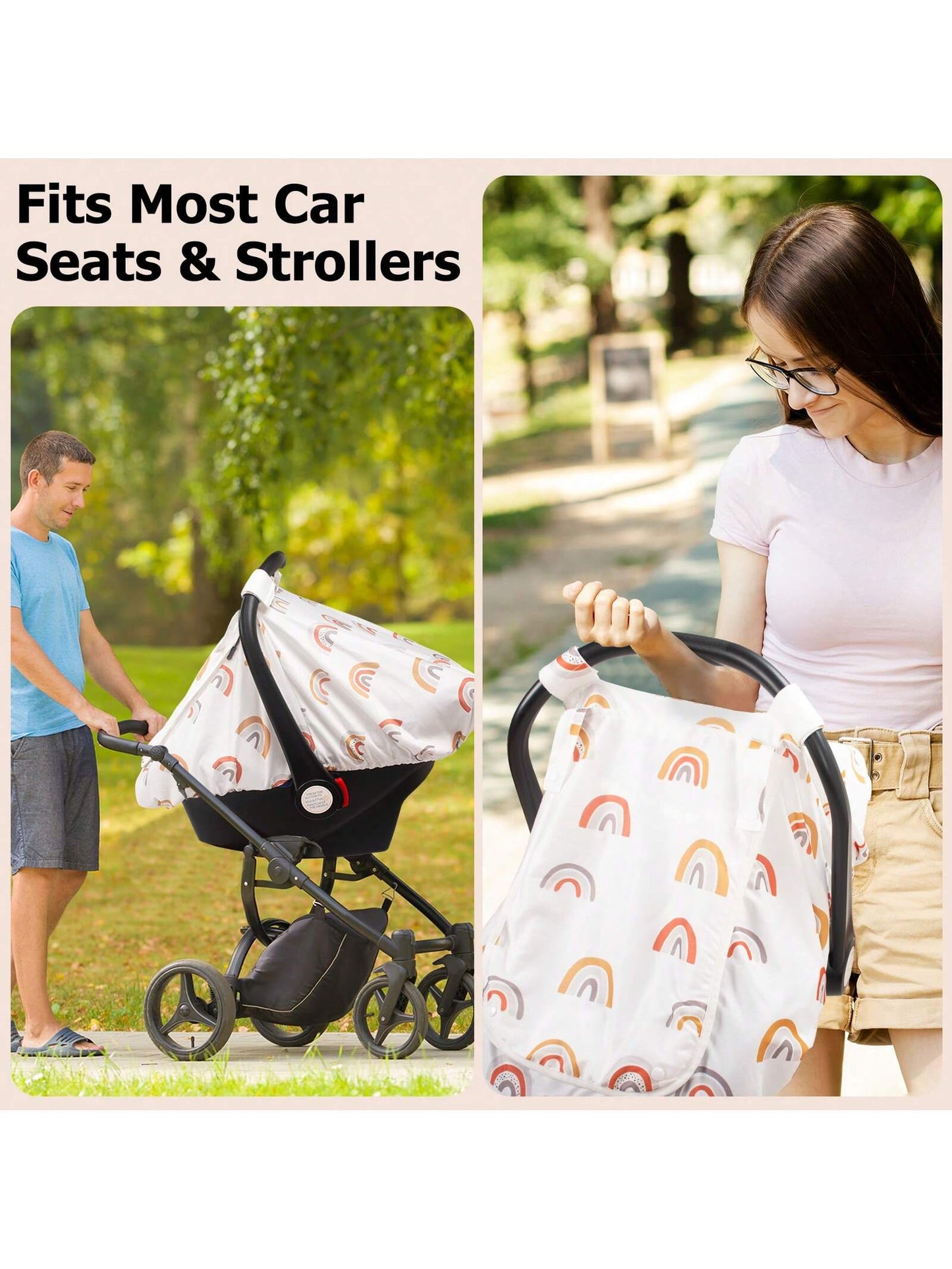 Car Seat Covers For Babies, Large Window Baby Car Seat Covers, Stretchy Carseat Canopy With Breathable Peekaboo, Kick-Proof & Windproof Infant Carseat Cover For Boys Girls