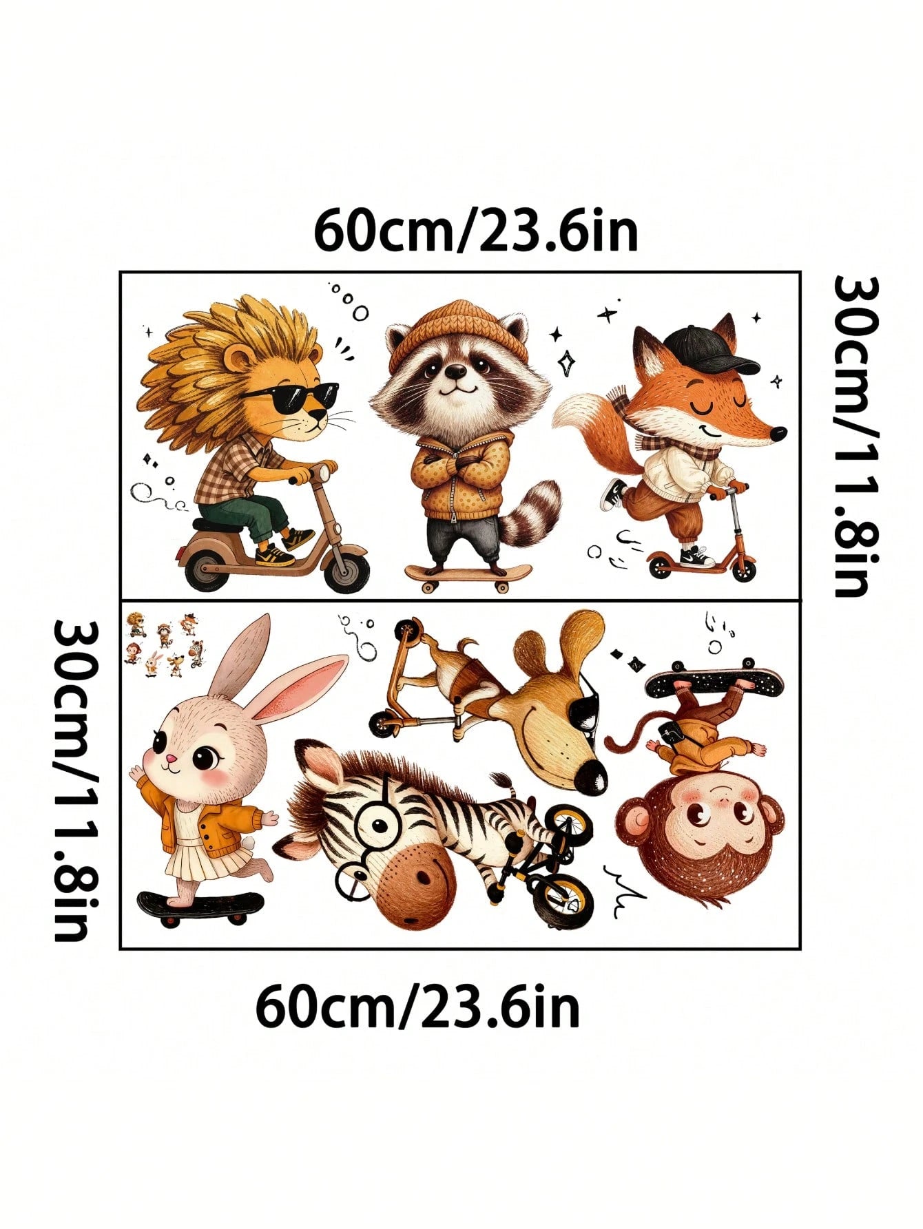 Cartoon Animal Wall Decor Stickers For Kids Room, Lion & Monkey Cartoon Background Wall Decals, Removable