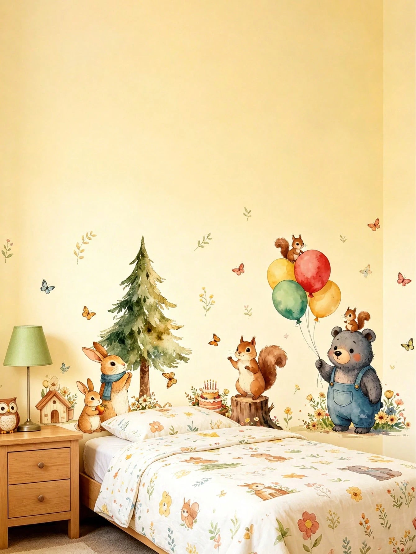 Cartoon Animal Wall Decor Stickers For Kids Room, Lion & Monkey Cartoon Background Wall Decals, Removable