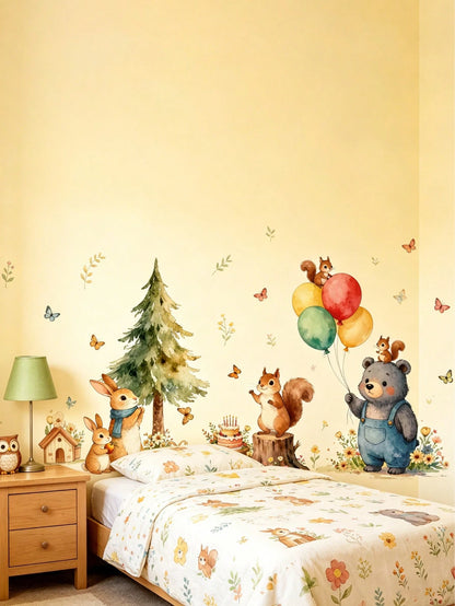 Cartoon Animal Wall Decor Stickers For Kids Room, Lion & Monkey Cartoon Background Wall Decals, Removable