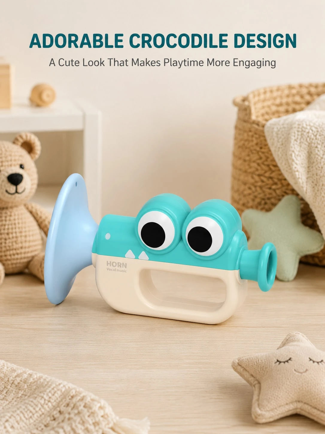 Cartoon Crocodile Horn Toy For Kids,Easy-Grip Handle,Indoor Outdoor Pretend Play Gift,Toddler Toys,Newborn Gifts,Sensory Toys,Travel Toys,Toys For Kid