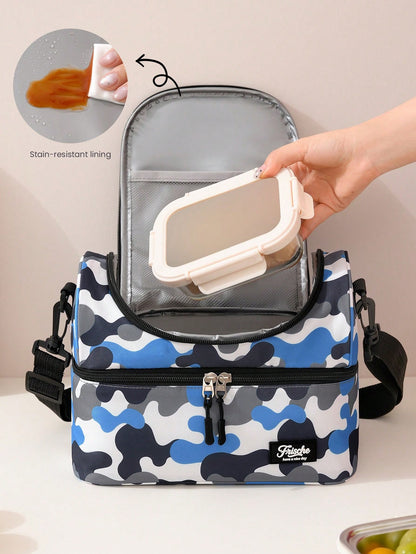 Cartoon Double-Layer Insulated Lunch Bag, Large Capacity Lunch Tote Bag Suitable For Men And Women Students, Leak-Proof Water-Resistant Lunch Bag With Adjustable Shoulder Strap, Reusable Cooler Bag, S