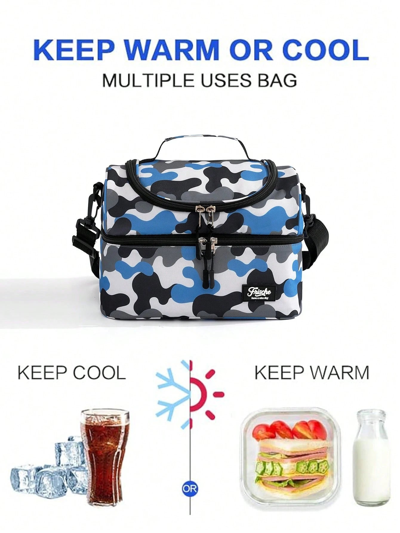 Cartoon Double-Layer Insulated Lunch Bag, Large Capacity Lunch Tote Bag Suitable For Men And Women Students, Leak-Proof Water-Resistant Lunch Bag With Adjustable Shoulder Strap, Reusable Cooler Bag, S