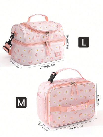 Cartoon Double-Layer Insulated Lunch Bag, Large Capacity Lunch Tote Bag Suitable For Men And Women Students, Leak-Proof Water-Resistant Lunch Bag With Adjustable Shoulder Strap, Reusable Cooler Bag, S
