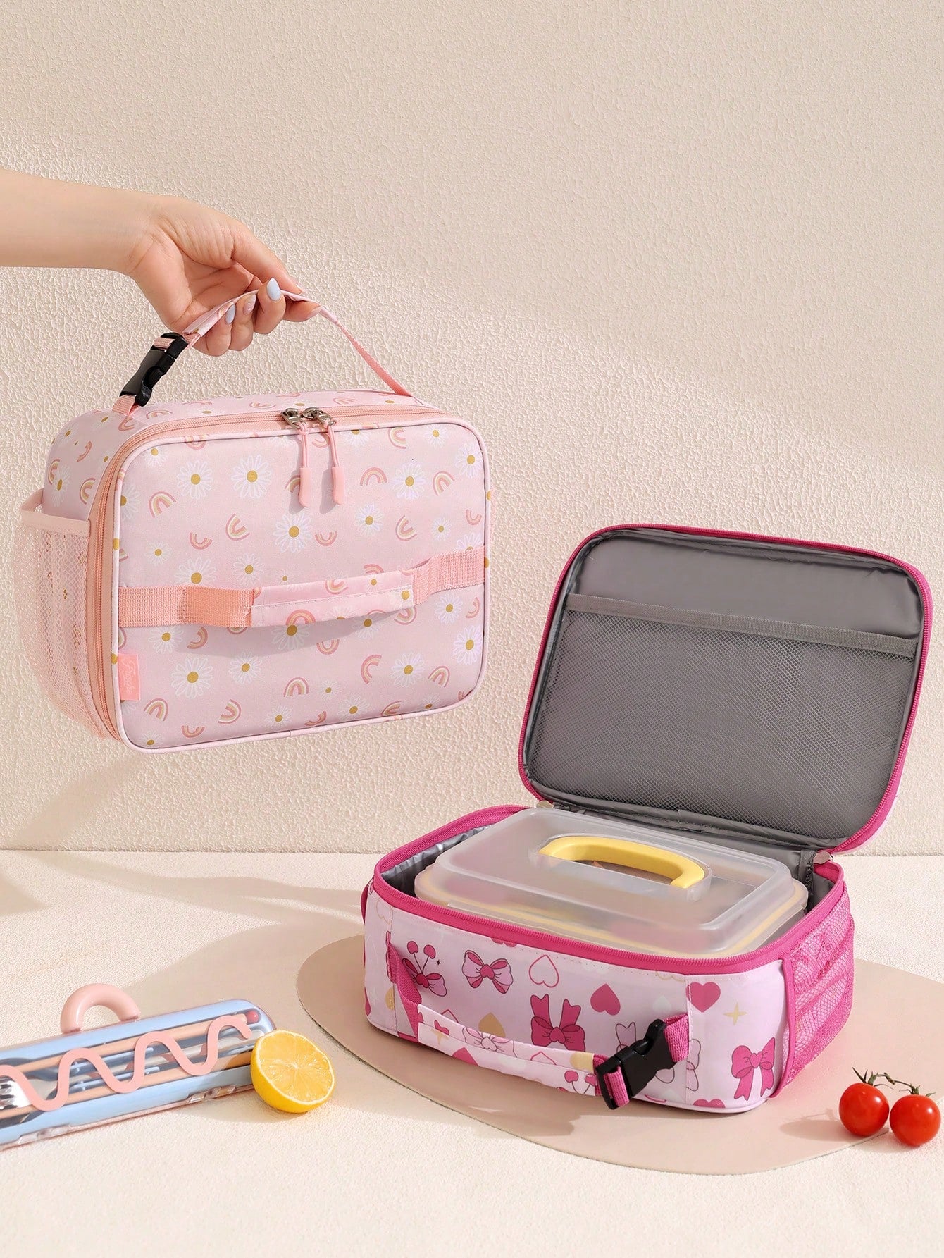 Cartoon Double-Layer Insulated Lunch Bag, Large Capacity Lunch Tote Bag Suitable For Men And Women Students, Leak-Proof Water-Resistant Lunch Bag With Adjustable Shoulder Strap, Reusable Cooler Bag, S
