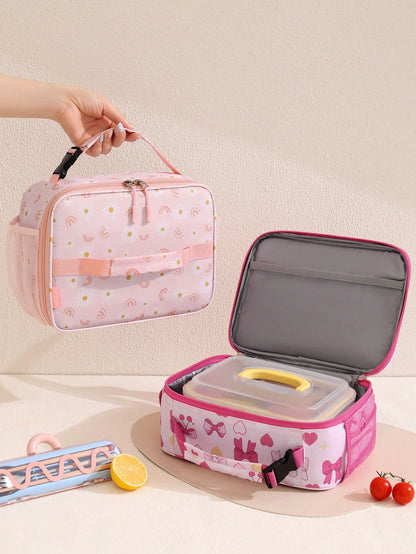 Cartoon Double-Layer Insulated Lunch Bag, Large Capacity Lunch Tote Bag Suitable For Men And Women Students, Leak-Proof Water-Resistant Lunch Bag With Adjustable Shoulder Strap, Reusable Cooler Bag, S