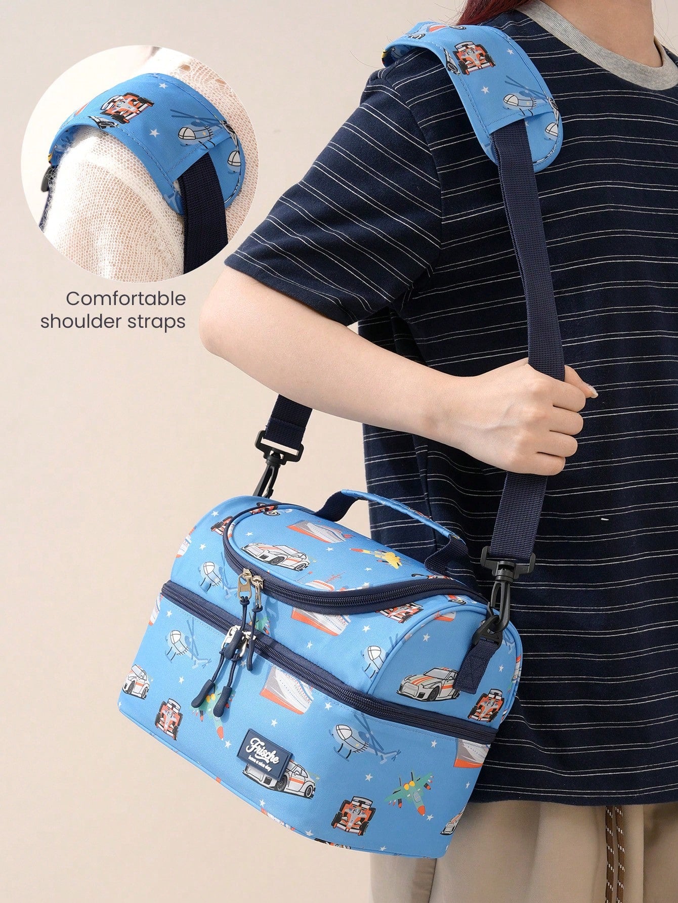 Cartoon Double-Layer Insulated Lunch Bag, Large Capacity Lunch Tote Bag Suitable For Men And Women Students, Leak-Proof Water-Resistant Lunch Bag With Adjustable Shoulder Strap, Reusable Cooler Bag, S